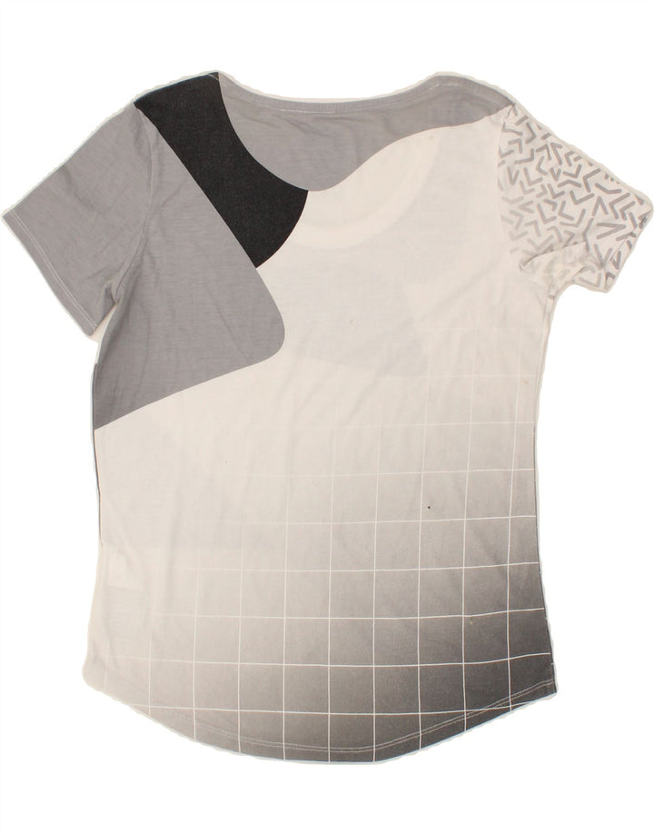 NIKE Womens Abstract Pattern T-Shirt Top UK 12 Medium Grey Polyester Vintage Nike and Second-Hand Nike from Messina Hembry 