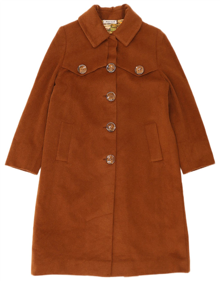 Sobretudo feminino vintage Reino Unido 14 grande lã marrom