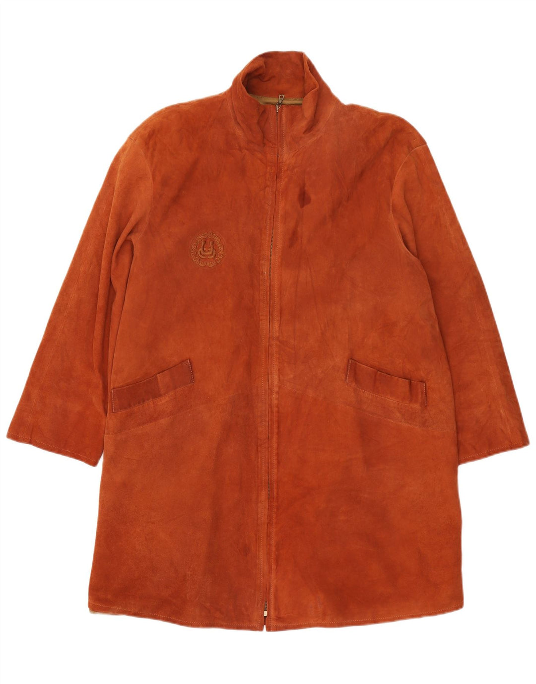 Sobretudo feminino vintage de camurça grande IT 42 couro marrom médio