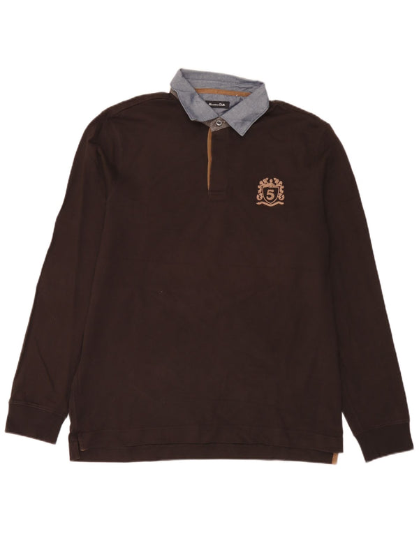 Camisa polo masculina de rugby de manga comprida Massimo Dutti XL marrom colorblock algodão