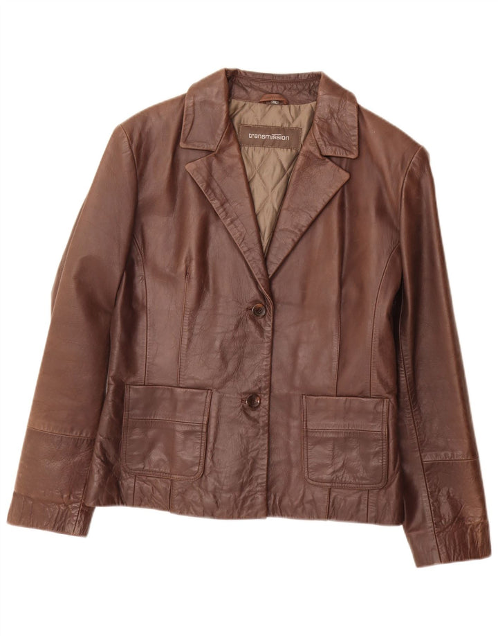 Jaqueta blazer feminina de couro com 2 botões Transmission UK 18 XL marrom