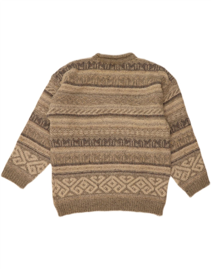Suéter vintage masculino com gola tartaruga e lã grande cinza Fair Isle
