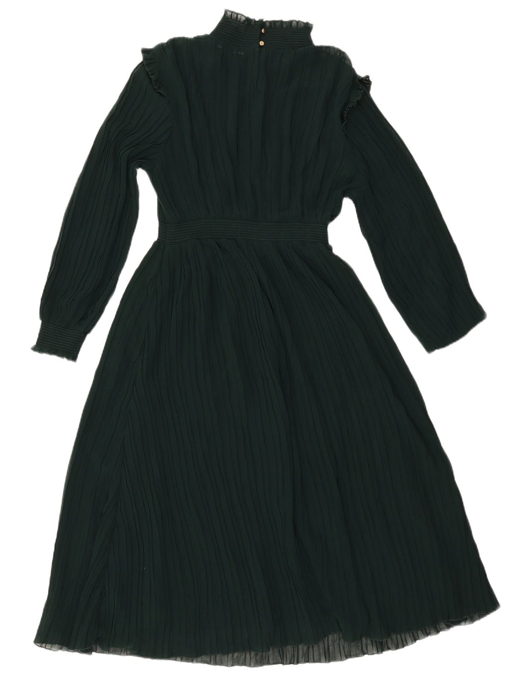 Vestido maxi feminino ZARA manga 3/4 Reino Unido 12 poliéster verde médio