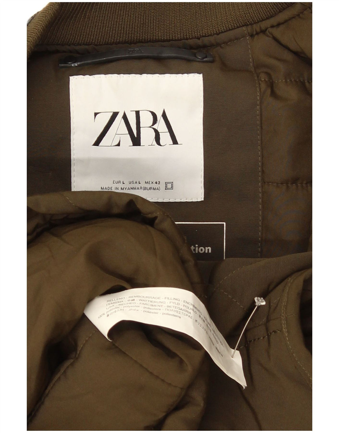 Zara Mens Colete Acolchoado UK 40 Grande Poliéster Cáqui