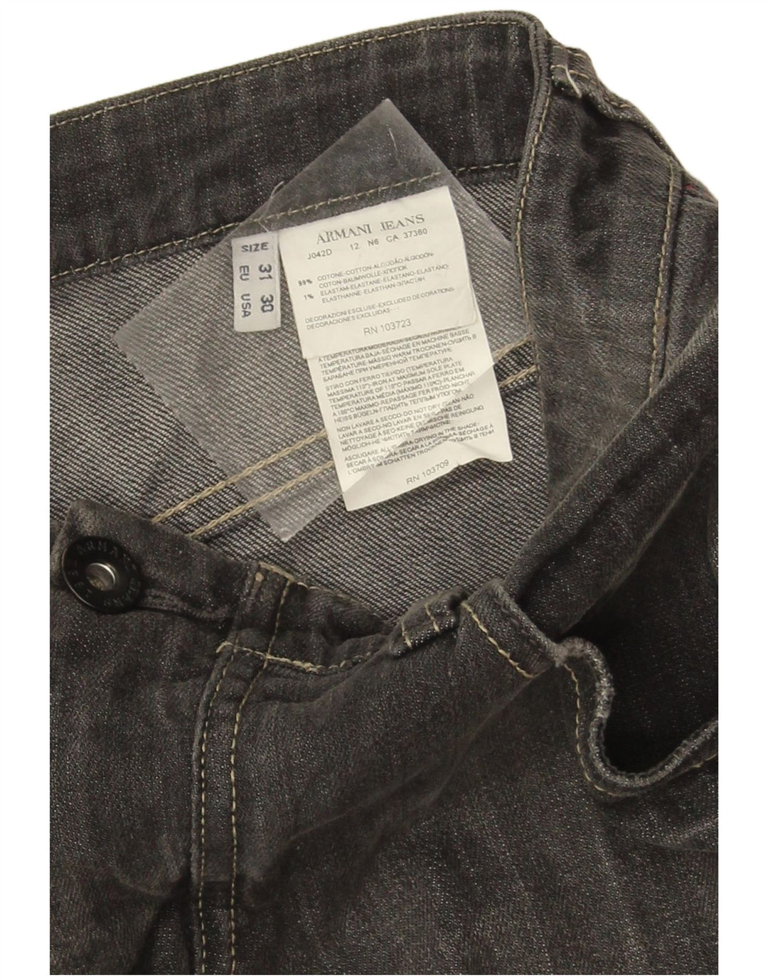 Armani Mens Slim Jeans W31 L30 Cinza Algodão