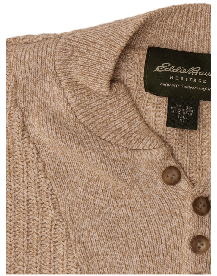 Eddie Bauer Suéter masculino com gola alta e botão XL de algodão bege