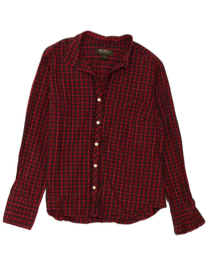 Camisa feminina de flanela Eddie Bauer Reino Unido 16 grande algodão xadrez vermelho