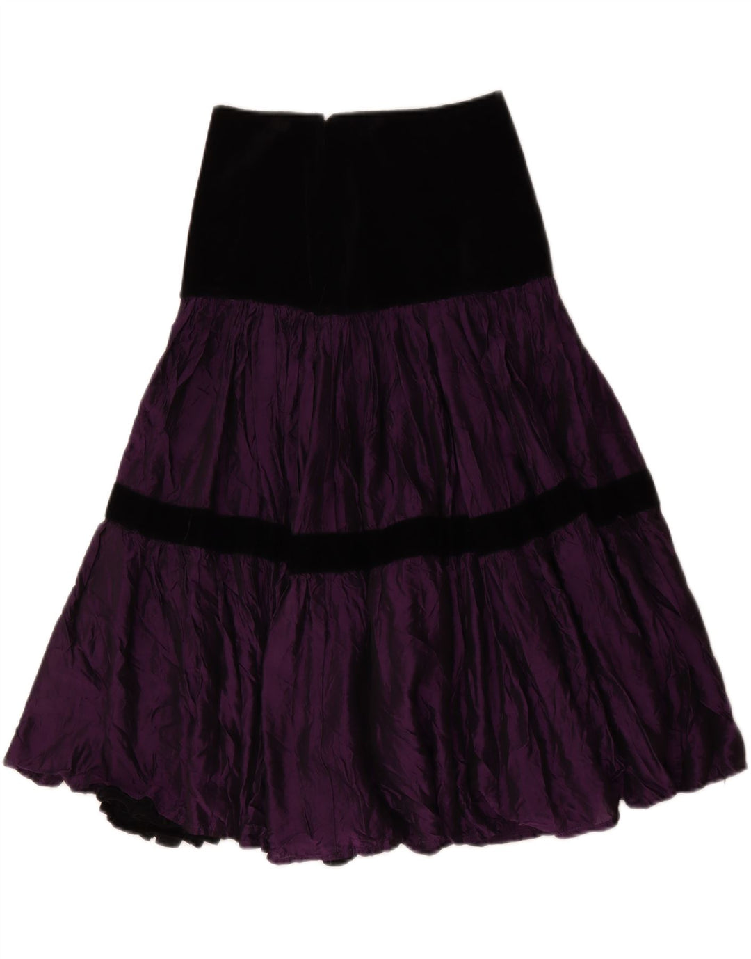 Saia feminina vintage em camadas IT 42 médio W28 poliéster colorblock roxo