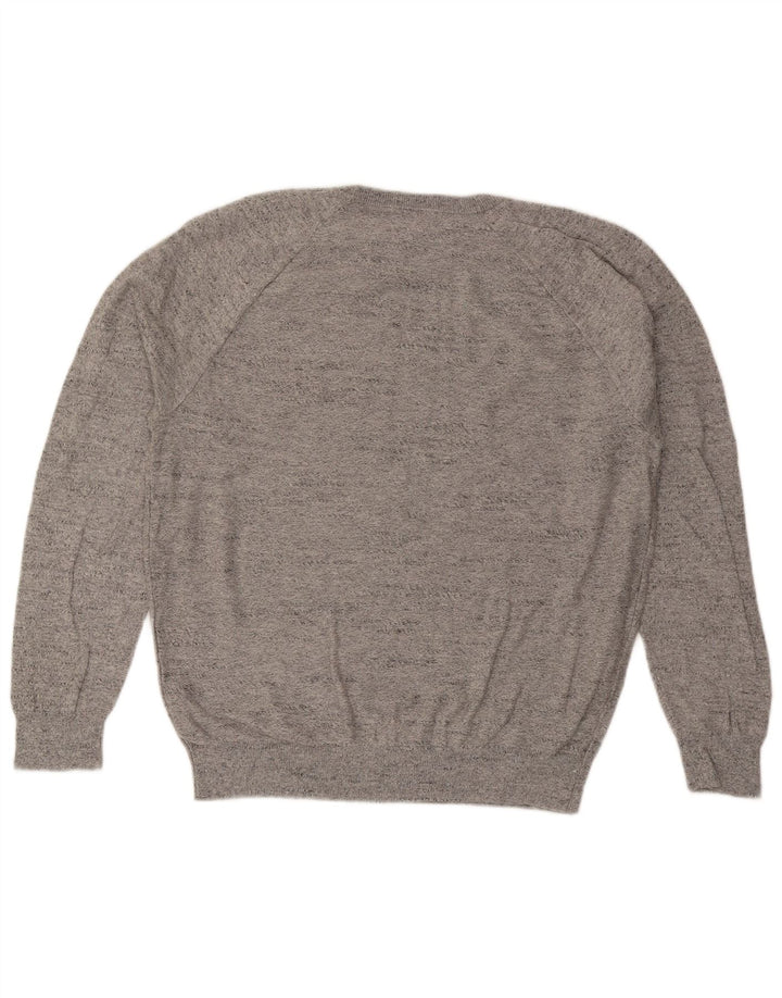 Suéter masculino J. Crew com gola redonda, algodão manchado cinza grande