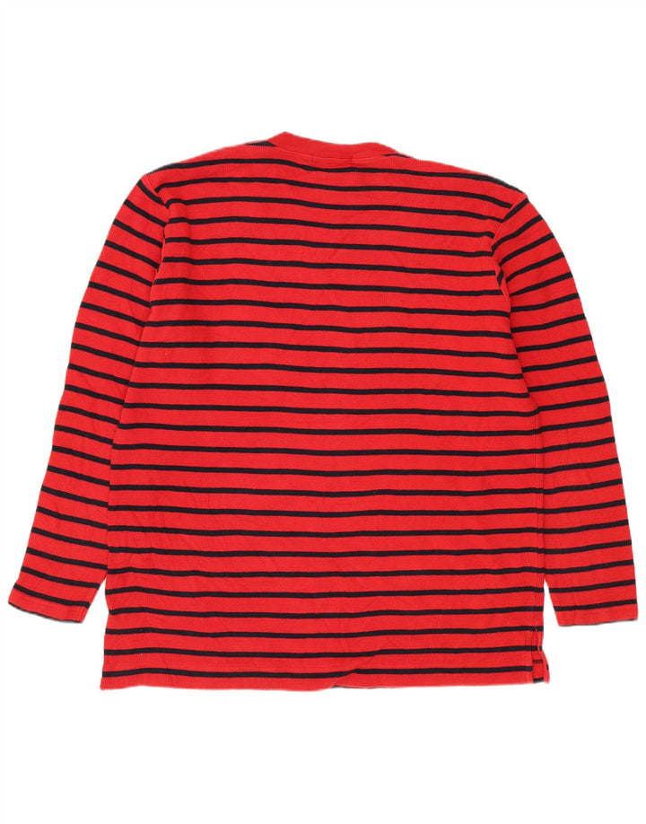 Top feminino RALPH LAUREN manga comprida UK 14 algodão listrado vermelho médio