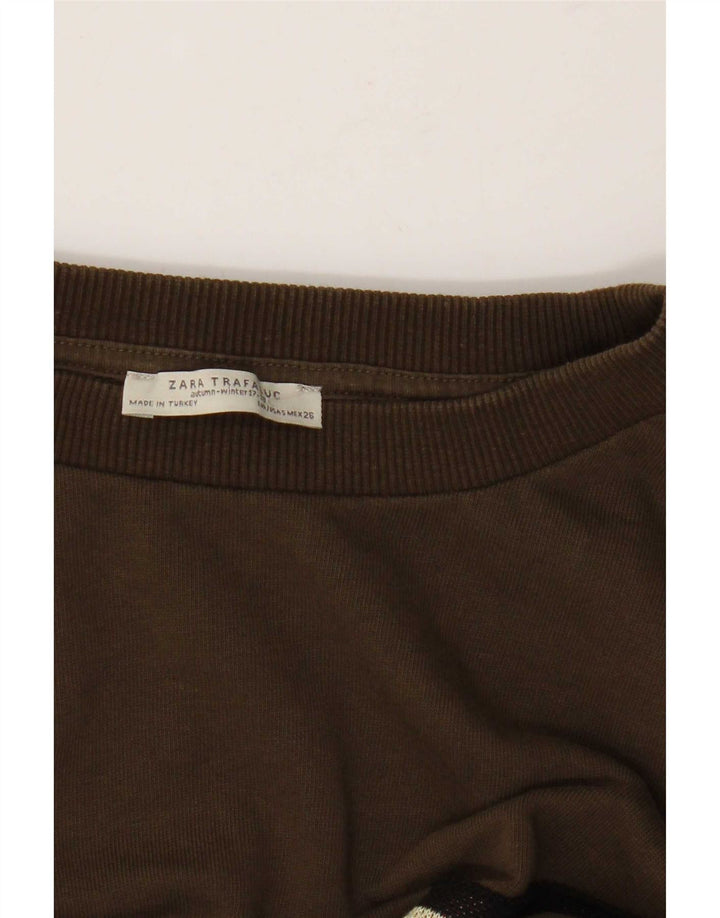 Zara Womens Oversized Sweatshirt Jumper Reino Unido 10 Pequeno Cáqui Geométrico