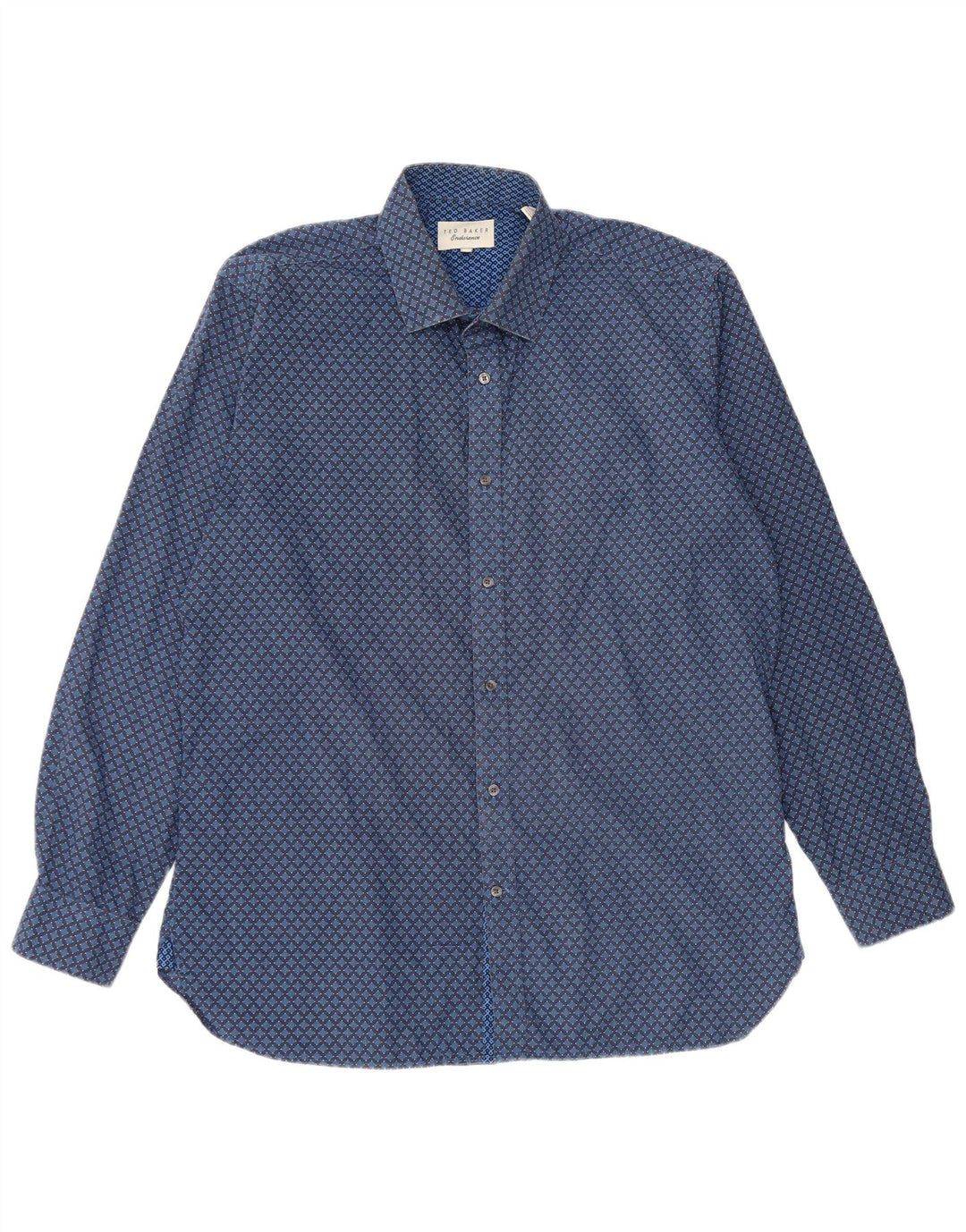 Camisa masculina Ted Baker tamanho 16 1/2 grande algodão geométrico azul