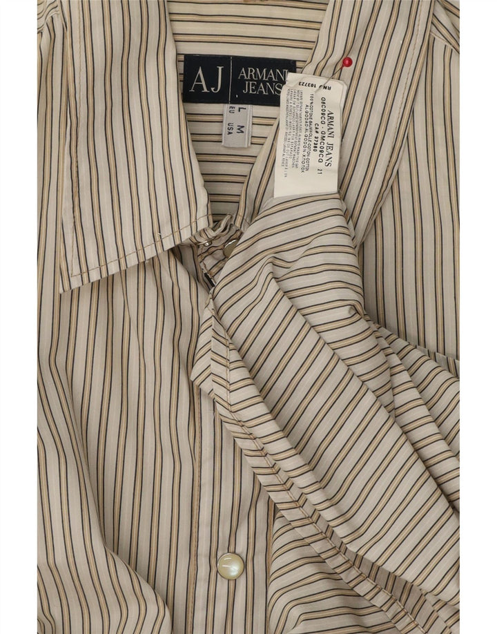 ARMANI JEANS Camisa masculina grande de algodão listrado bege