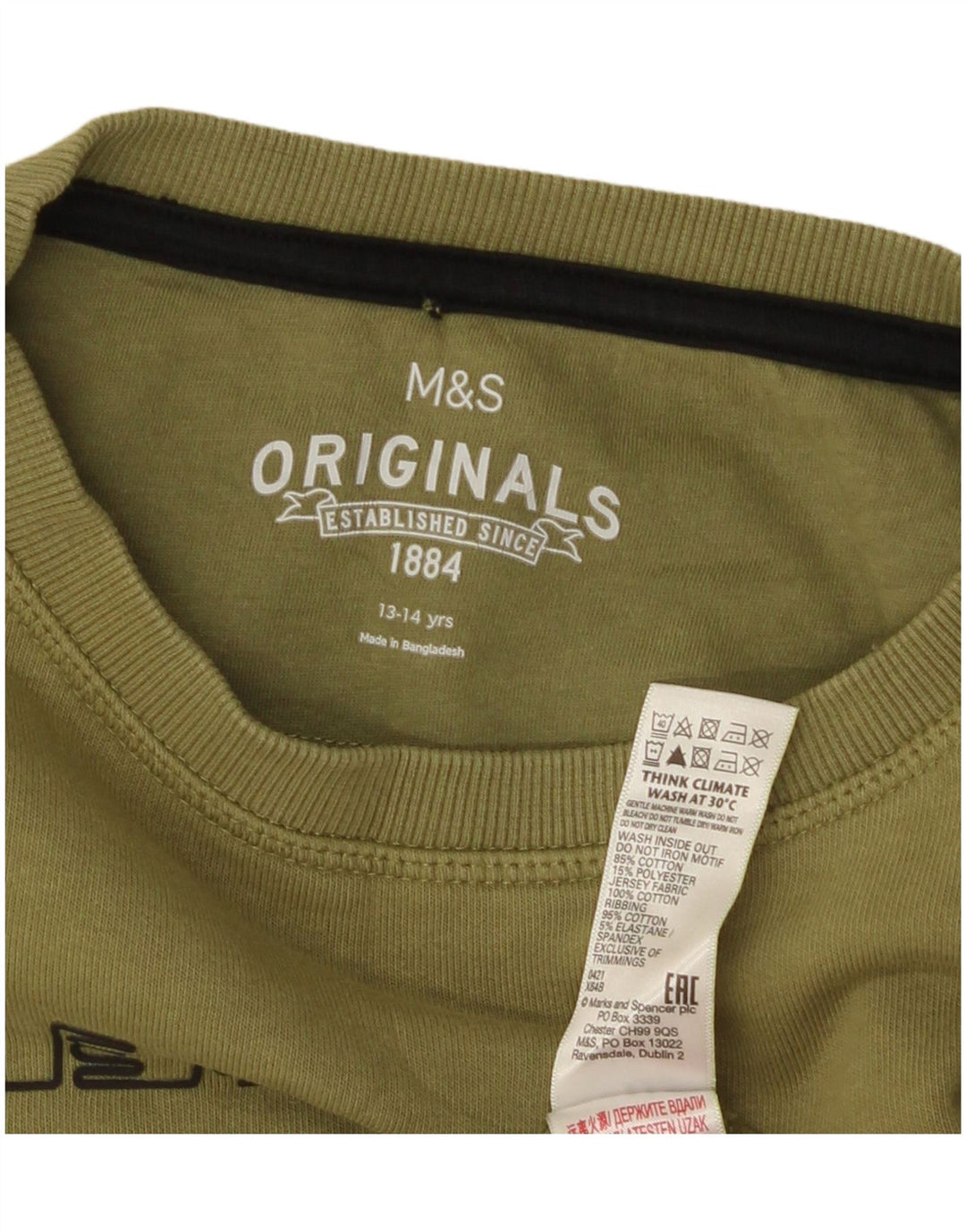 Suéter gráfico Marks & Spencer Boys 13-14 anos algodão cáqui