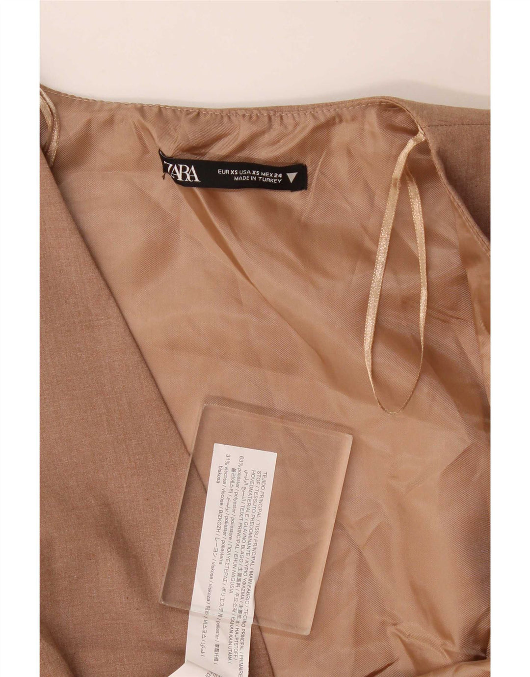 Zara Colete OPEN Feminino UK 4 XS Poliéster Bege