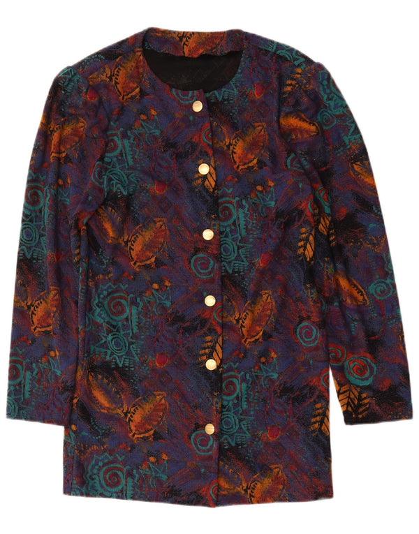 Sobretudo de veludo feminino vintage UK 14 médio multicolorido geométrico