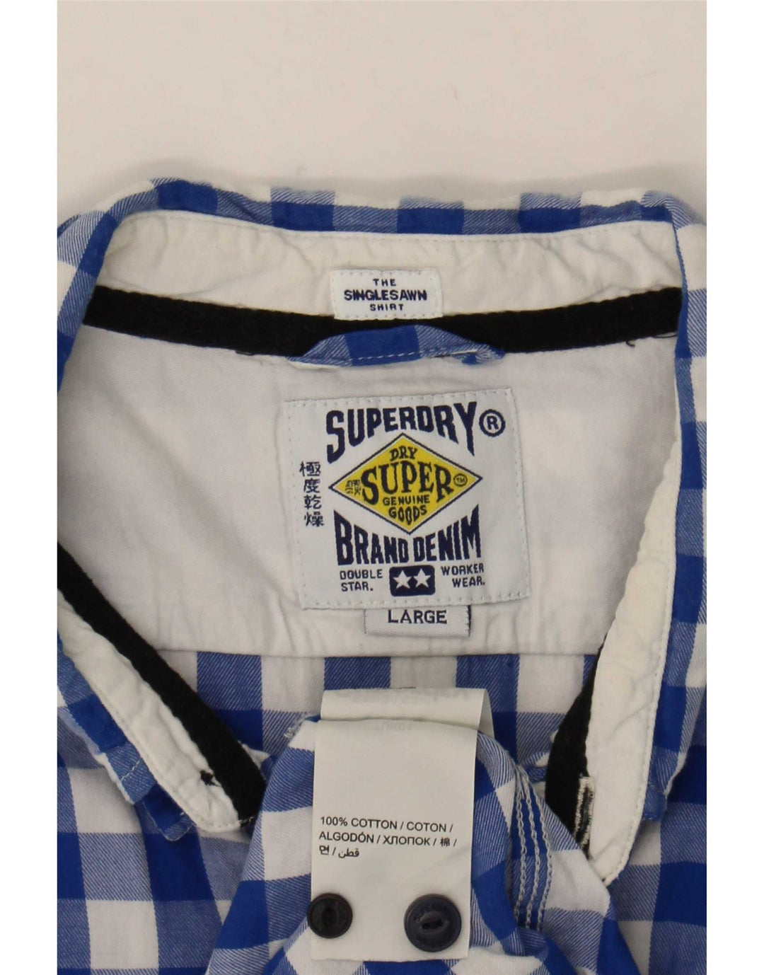 Camisa masculina Superdry grande algodão guingão azul
