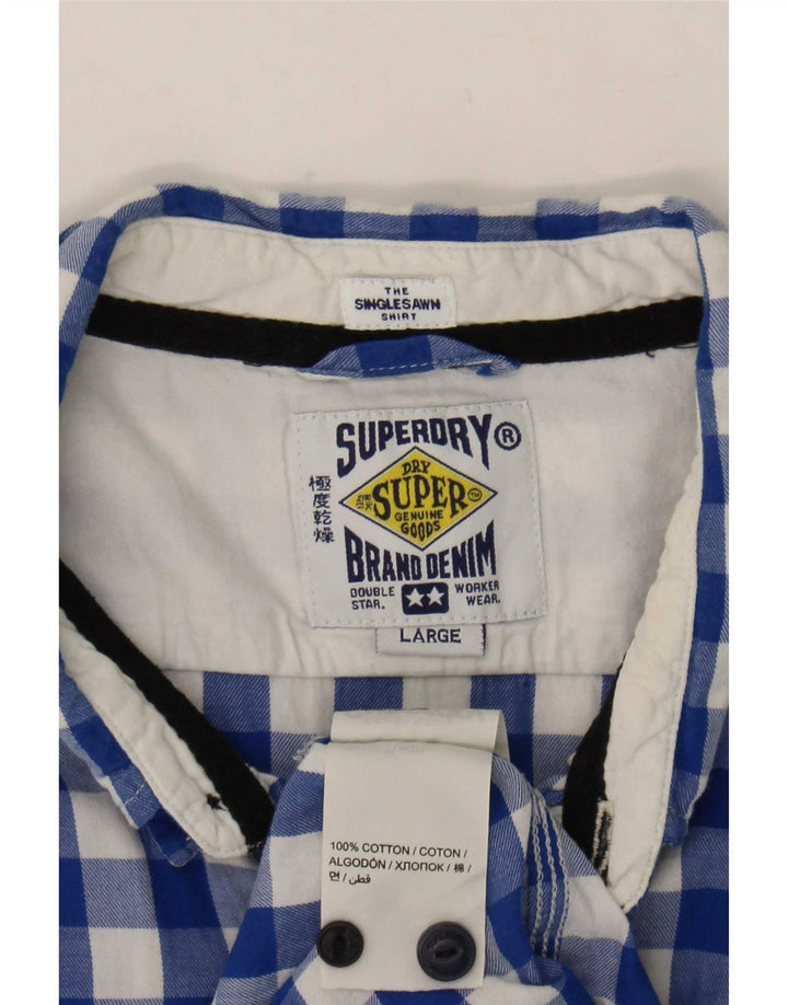 Camisa masculina Superdry grande algodão guingão azul