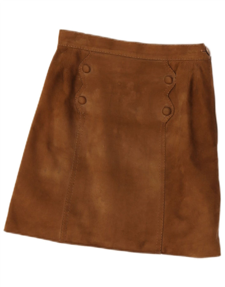 Mini saia feminina vintage de camurça W24 pequena marrom