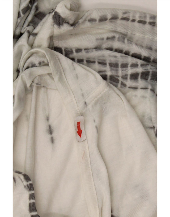 Top feminino vintage com capuz manga 3/4 Reino Unido 14 poliéster tie-dye branco médio