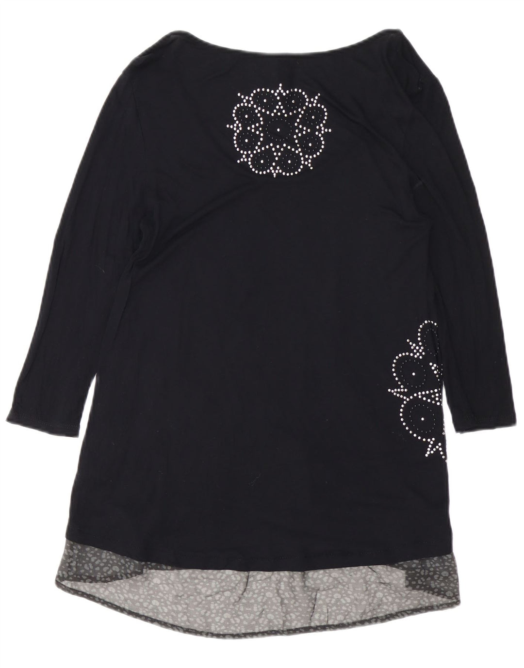 DESIGUAL Vestido feminino manga 3/4 estampado em linha A UK 12 médio preto viscose