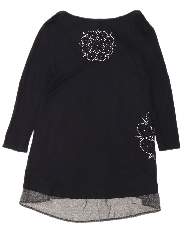 DESIGUAL Vestido feminino manga 3/4 estampado em linha A UK 12 médio preto viscose