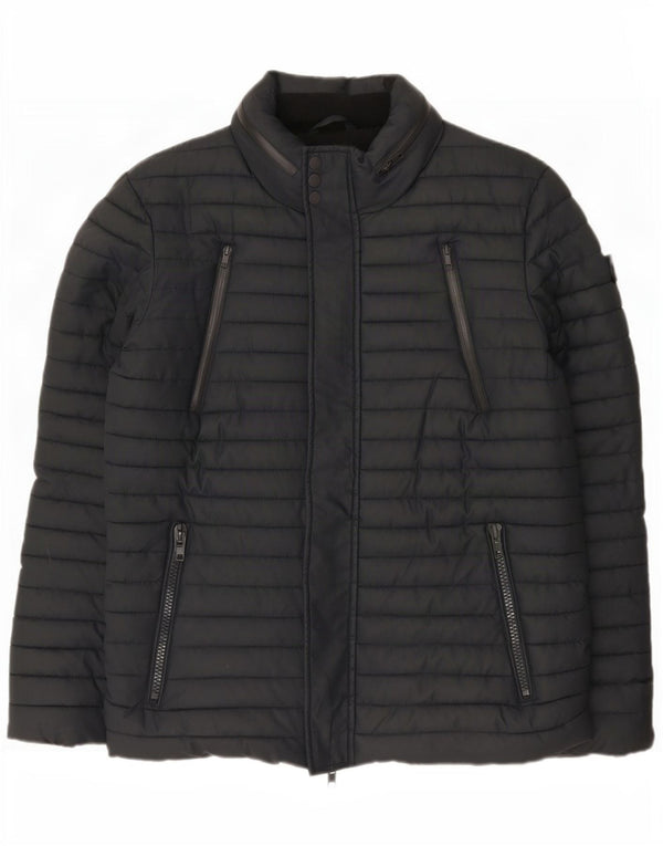 Jaqueta acolchoada com capuz masculina Superdry UK 40 grande poliéster azul marinho