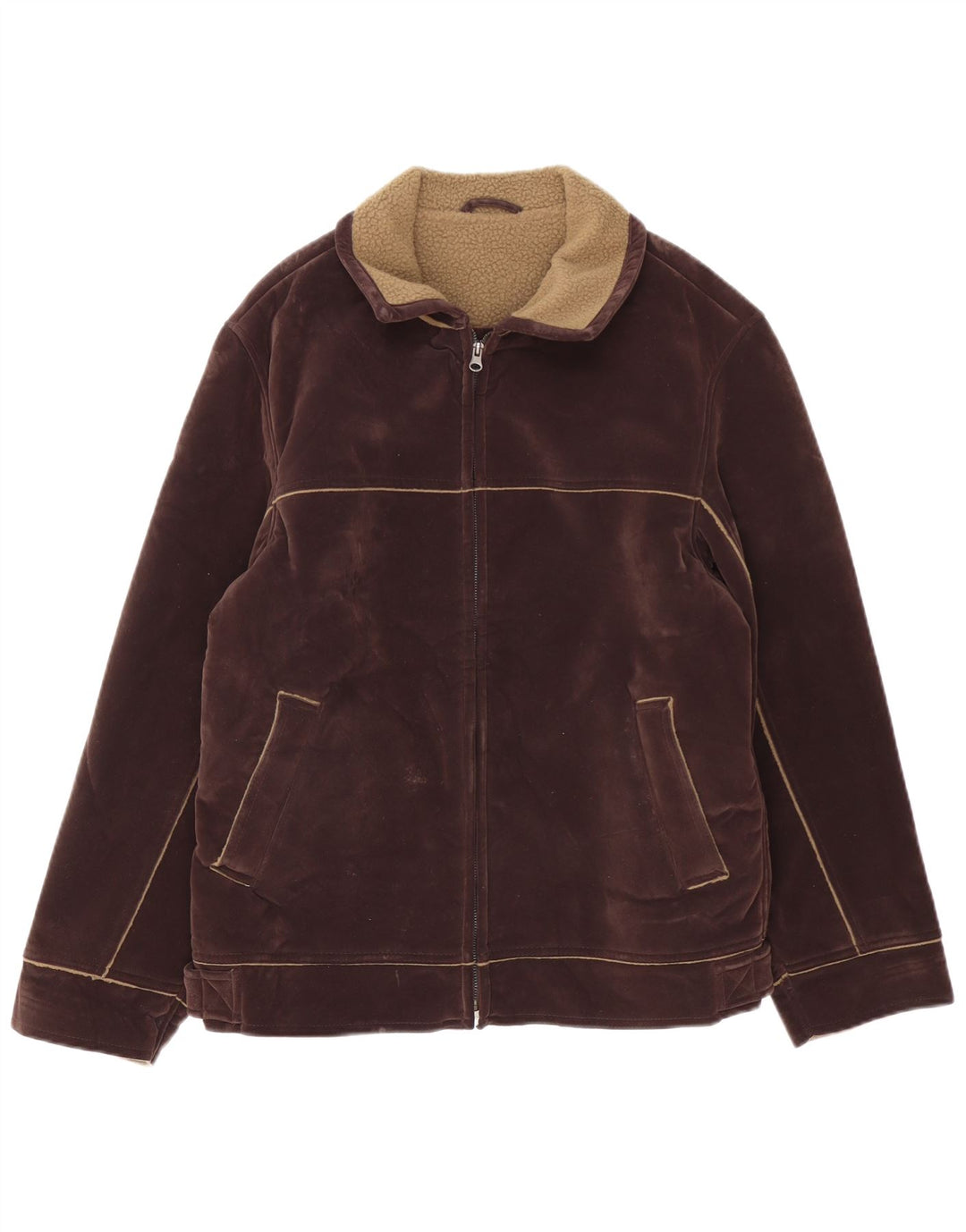 Jaqueta Sherpa masculina vintage Reino Unido 40 poliéster marrom grande