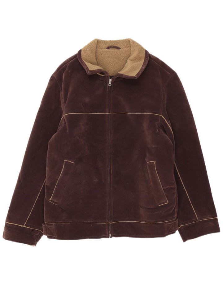 Jaqueta Sherpa masculina vintage Reino Unido 40 poliéster marrom grande