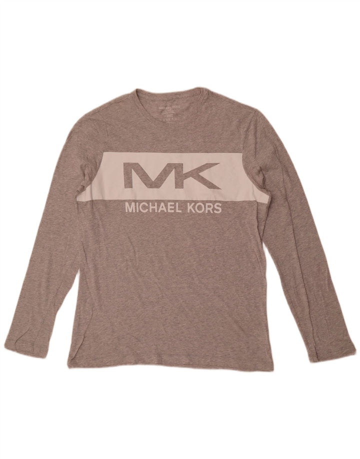 Top gráfico masculino Michael Kors manga comprida algodão manchado cinza médio