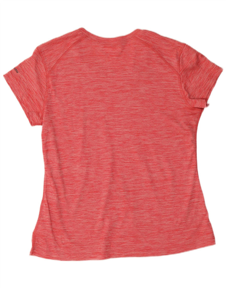 Camiseta feminina Columbia UK 14 grande poliéster manchado vermelho