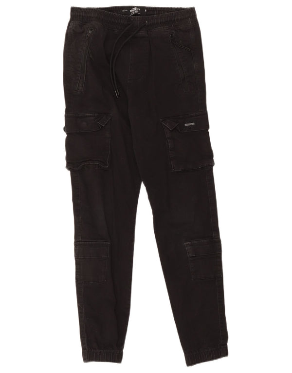 Hollister Mens Crop Joggers Cargo Calças XS W30 L26 Algodão Preto