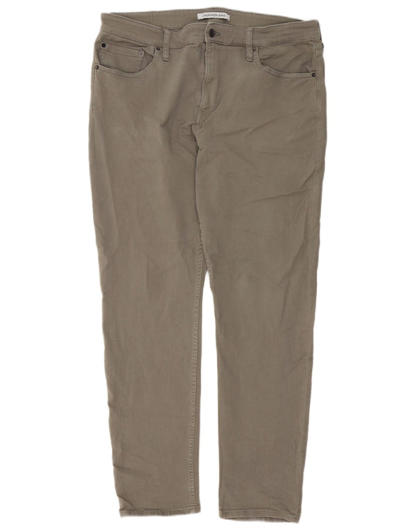 Calvin Klein Mens Slim Calça Casual W38 L32 Caqui