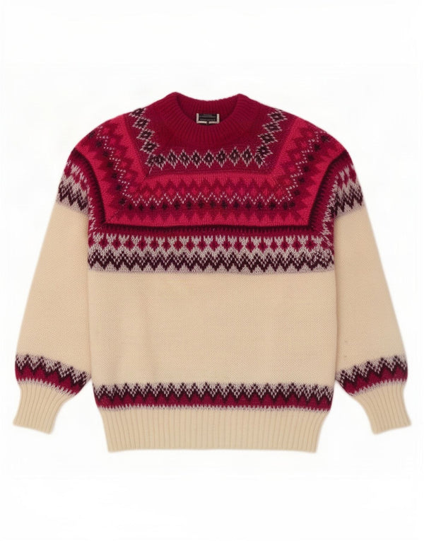 Suéter feminino vintage com gola redonda UK 12 Médio Off White Fair Isle