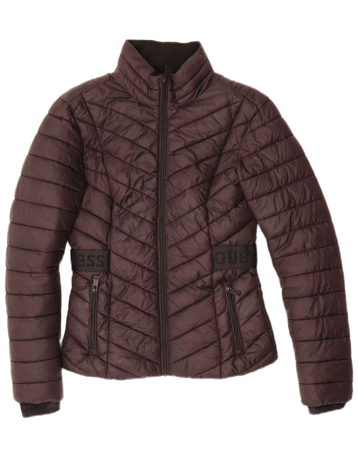 Jaqueta feminina acolchoada gráfica Guess UK 10 pequena poliéster preta
