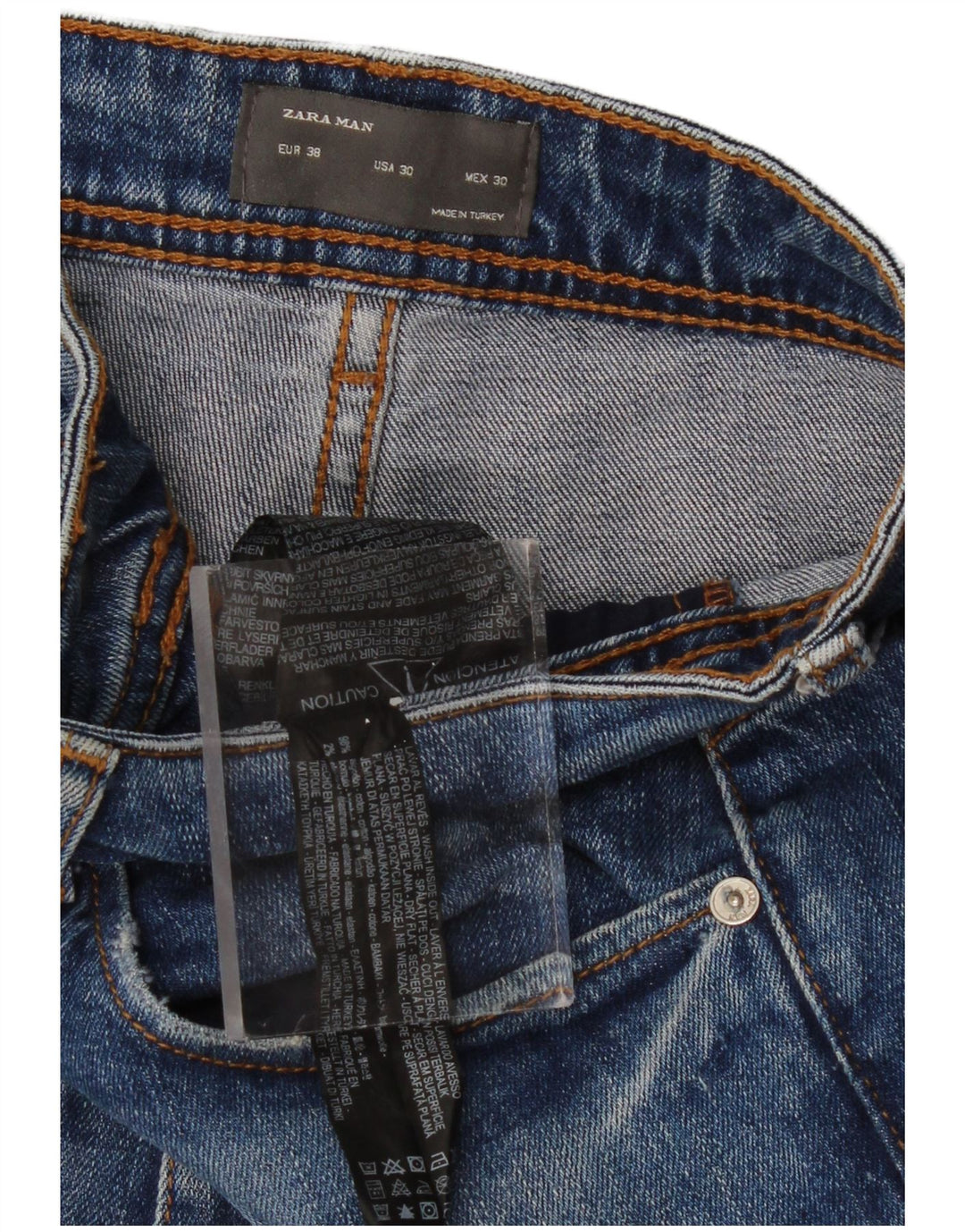 ZARA Jeans masculino cortado desgastado UE 38 pequeno W30 L26 algodão azul