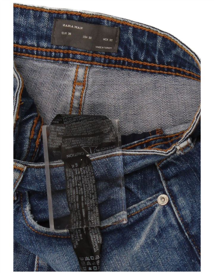 ZARA Jeans masculino cortado desgastado UE 38 pequeno W30 L26 algodão azul