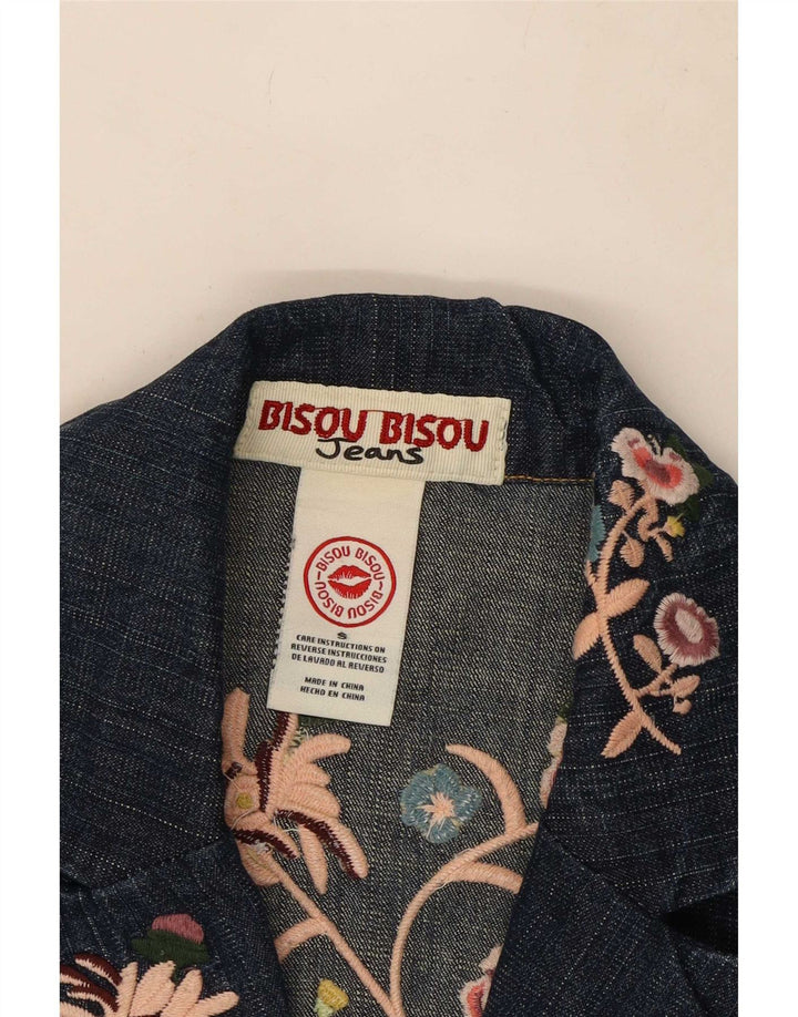 Jaqueta blazer feminina Bisou crop 1 botão Reino Unido 10 pequena azul floral