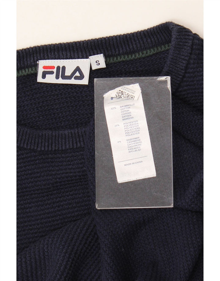 Suéter masculino FILA com gola redonda, pequeno algodão azul marinho