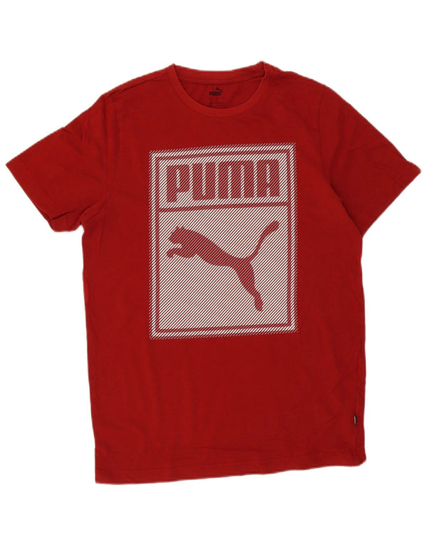 Puma Mens Graphic T-Shirt Top Pequeno Algodão Vermelho