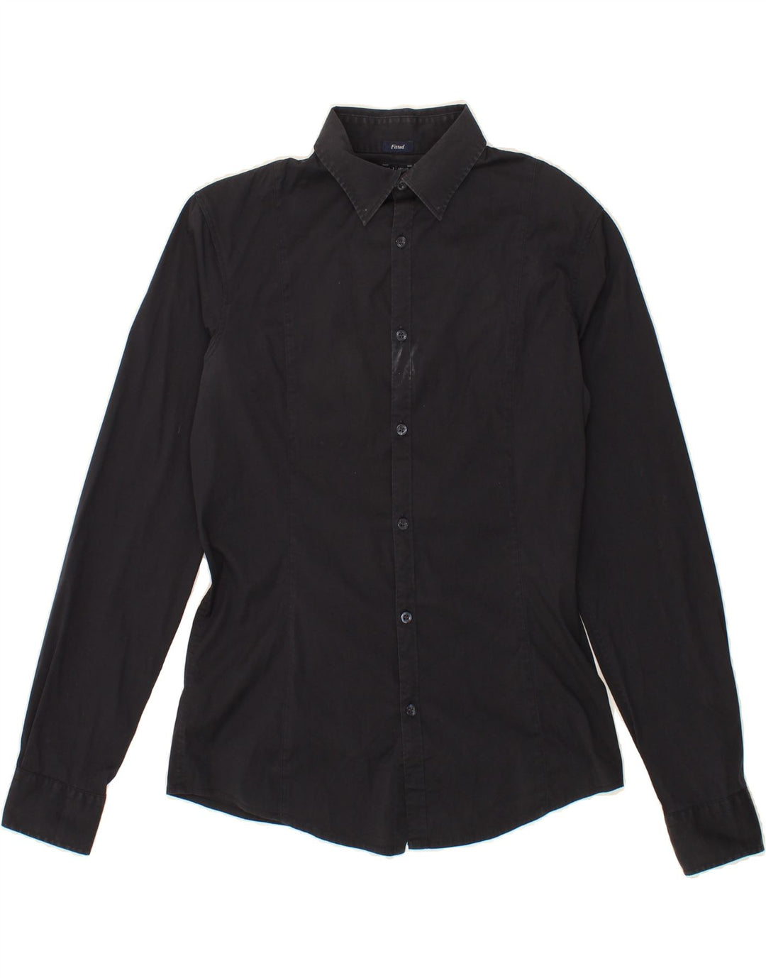 ARMANI JEANS Mens Fitted Shirt Medium Navy Blue Cotton Vintage Armani Jeans and Second-Hand Armani Jeans from Messina Hembry 