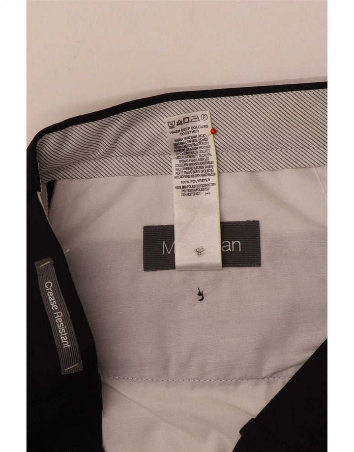 Calça masculina de terno reto Marks & Spencer W34 L31 poliéster azul marinho