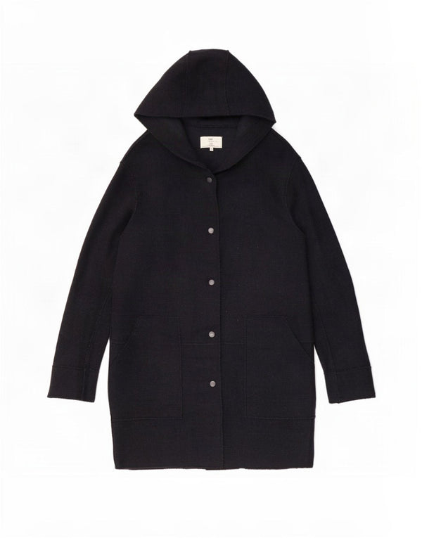 Sobretudo feminino Zara com capuz UK 12 médio azul marinho