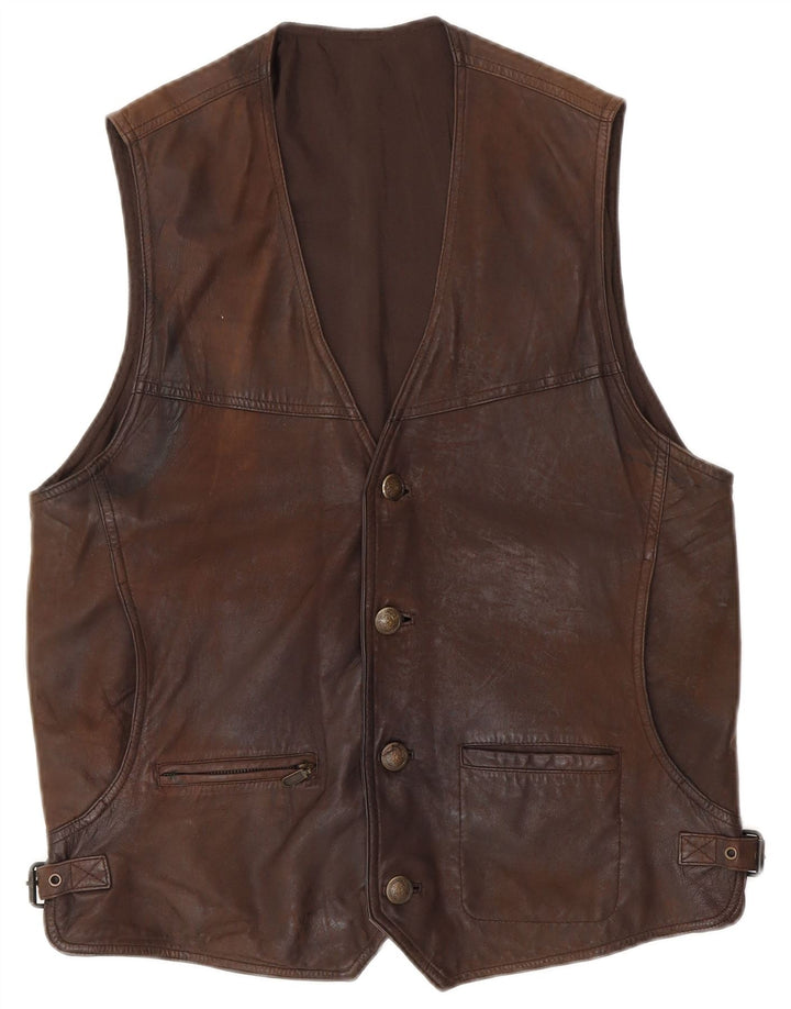 Colete de couro masculino vintage IT 48 couro marrom médio