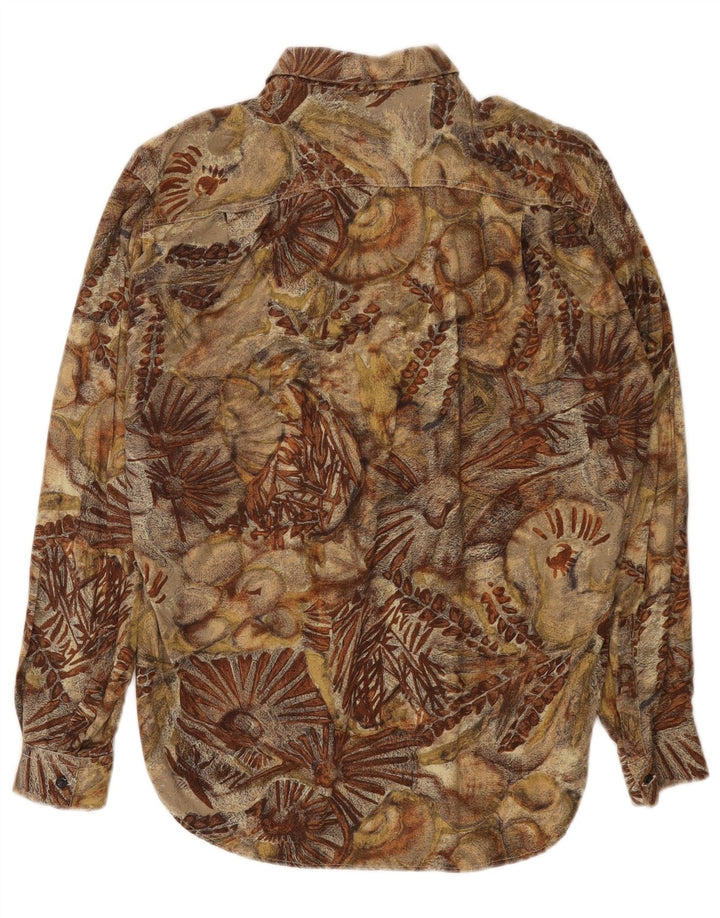 Camisa masculina vintage de viscose floral marrom médio
