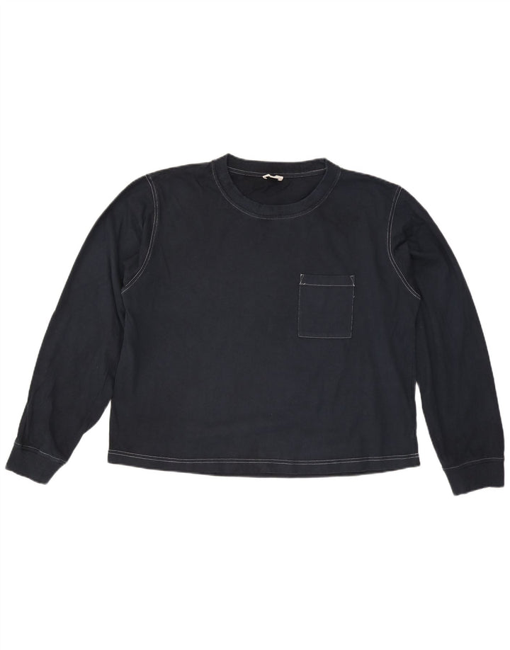 Cos Mens Top Manga Longa Médio Algodão Azul Marinho