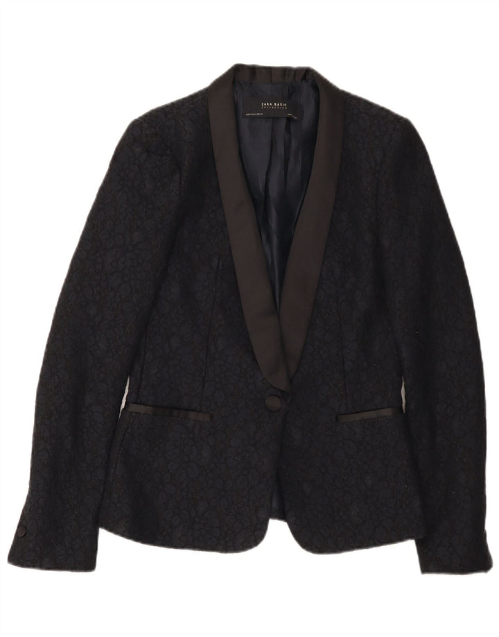 Jaqueta blazer feminina Zara com 1 botão Reino Unido 10 pequena preta floral