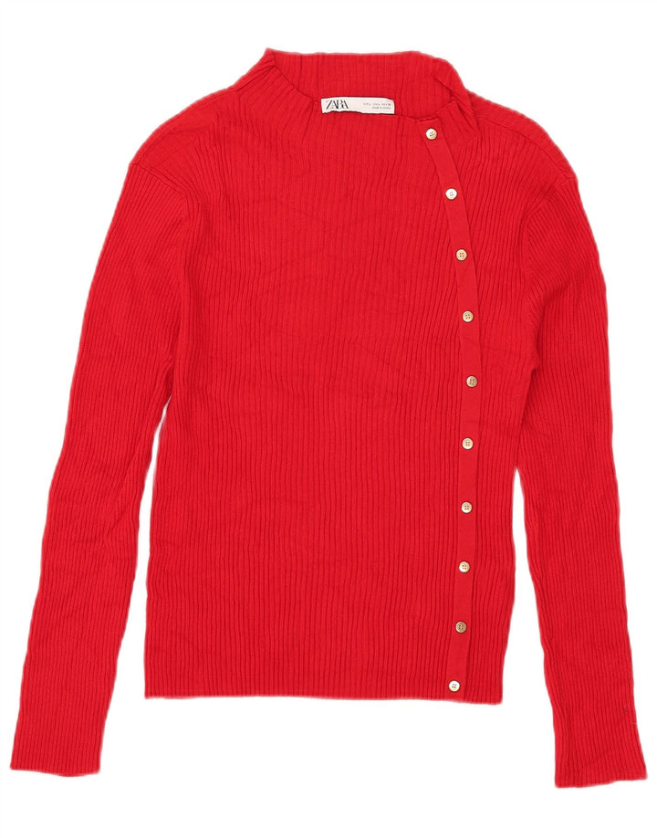 Suéter feminino Zara com gola tartaruga Reino Unido 14 grande viscose vermelha