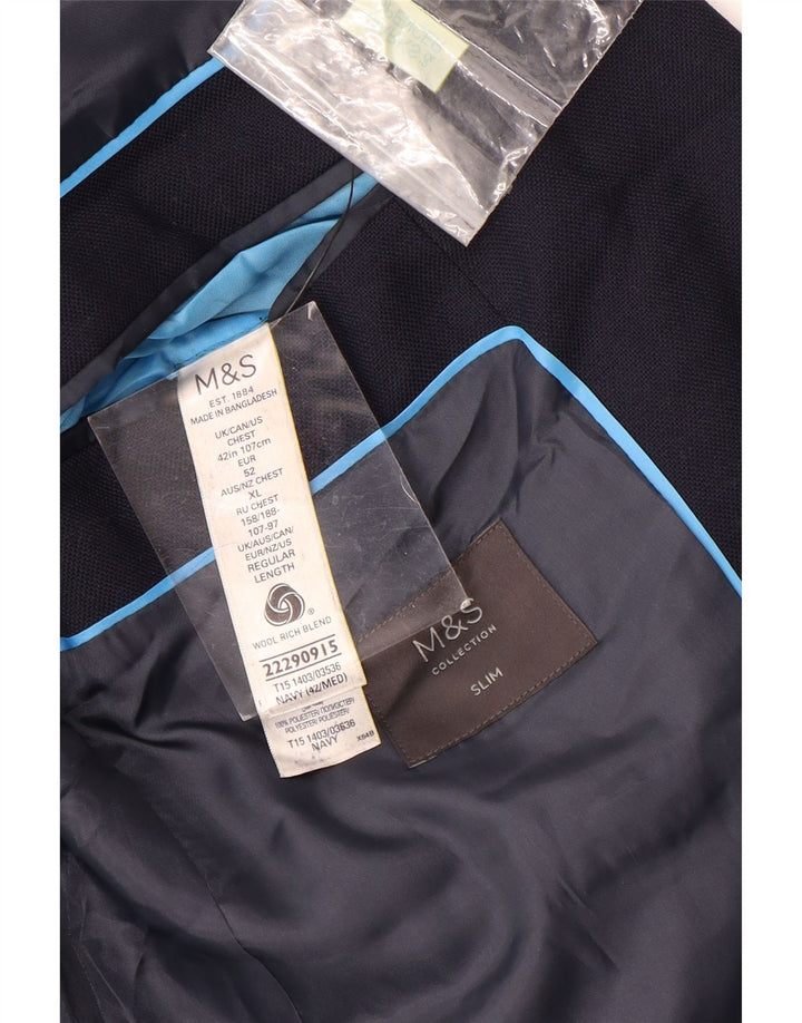 Jaqueta Blazer Slim Masculina de 2 Botões Marks & Spencer Reino Unido 42 XL Lã Azul Marinho