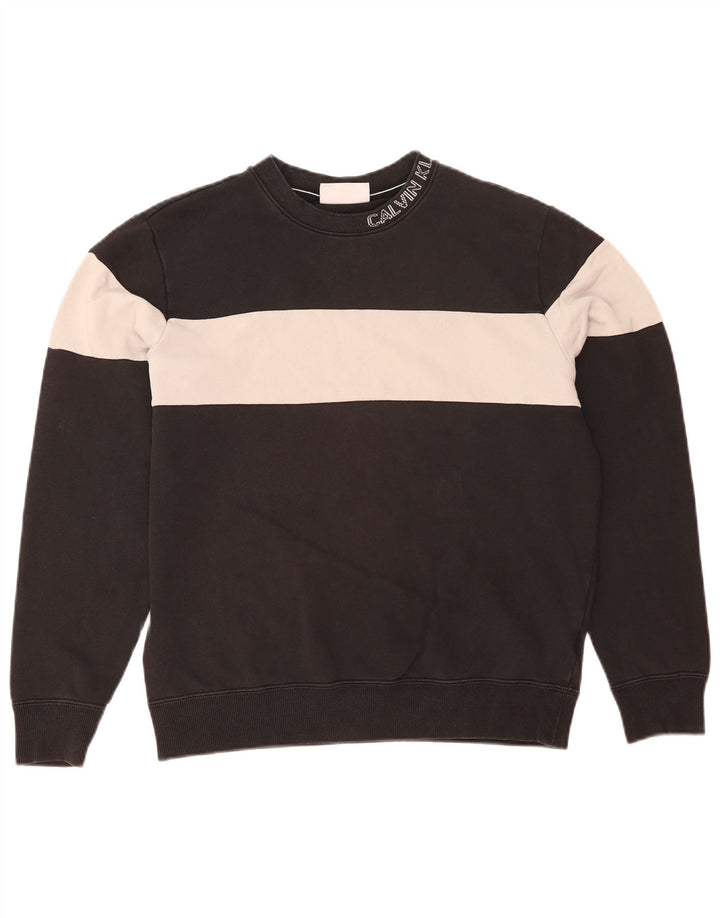 Calvin Klein Jeans moletom gráfico masculino jumper médio preto colorblock